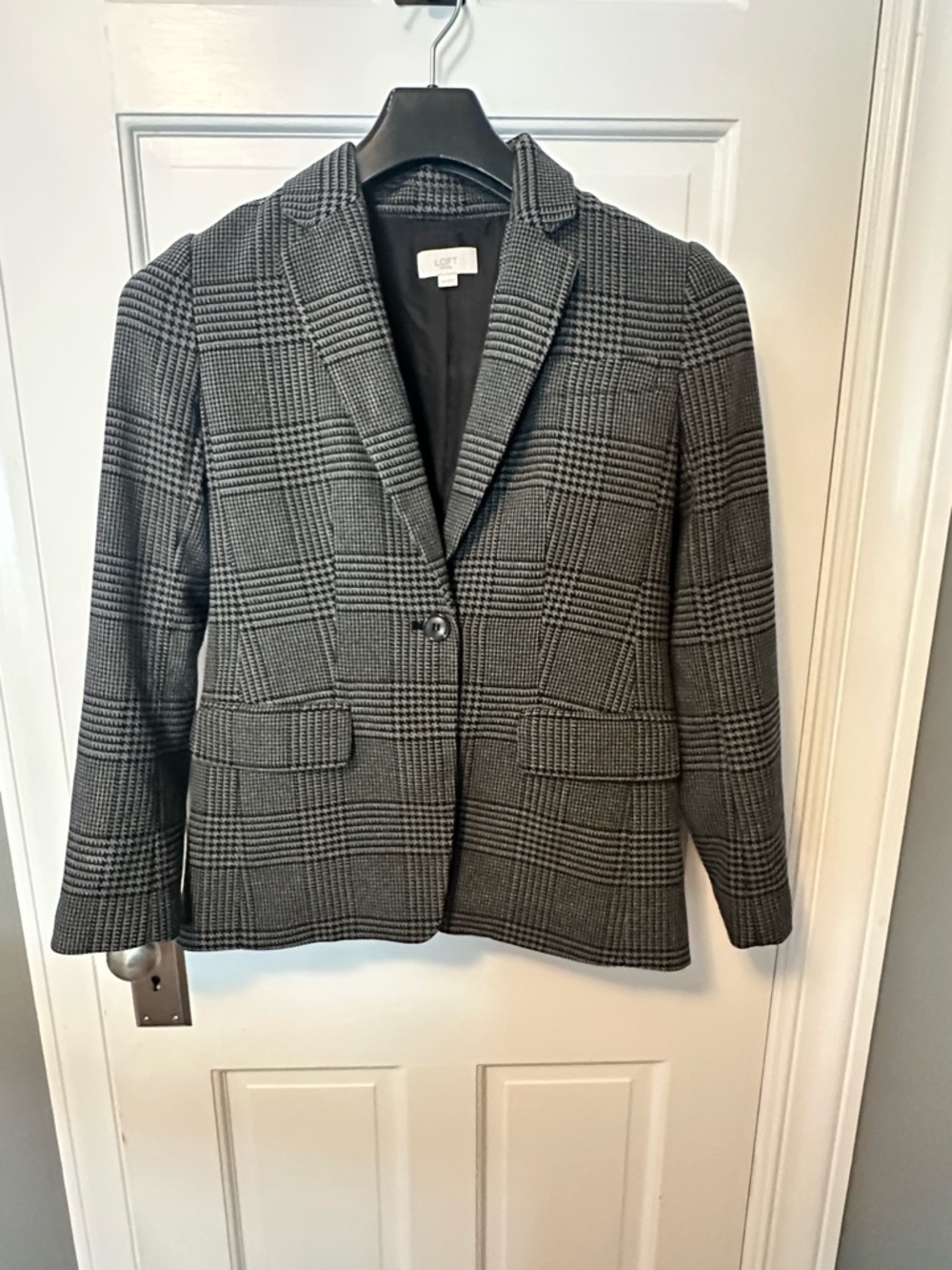 LOFT Petite Gray Glen Plaid Single-Button Blazer - 00P